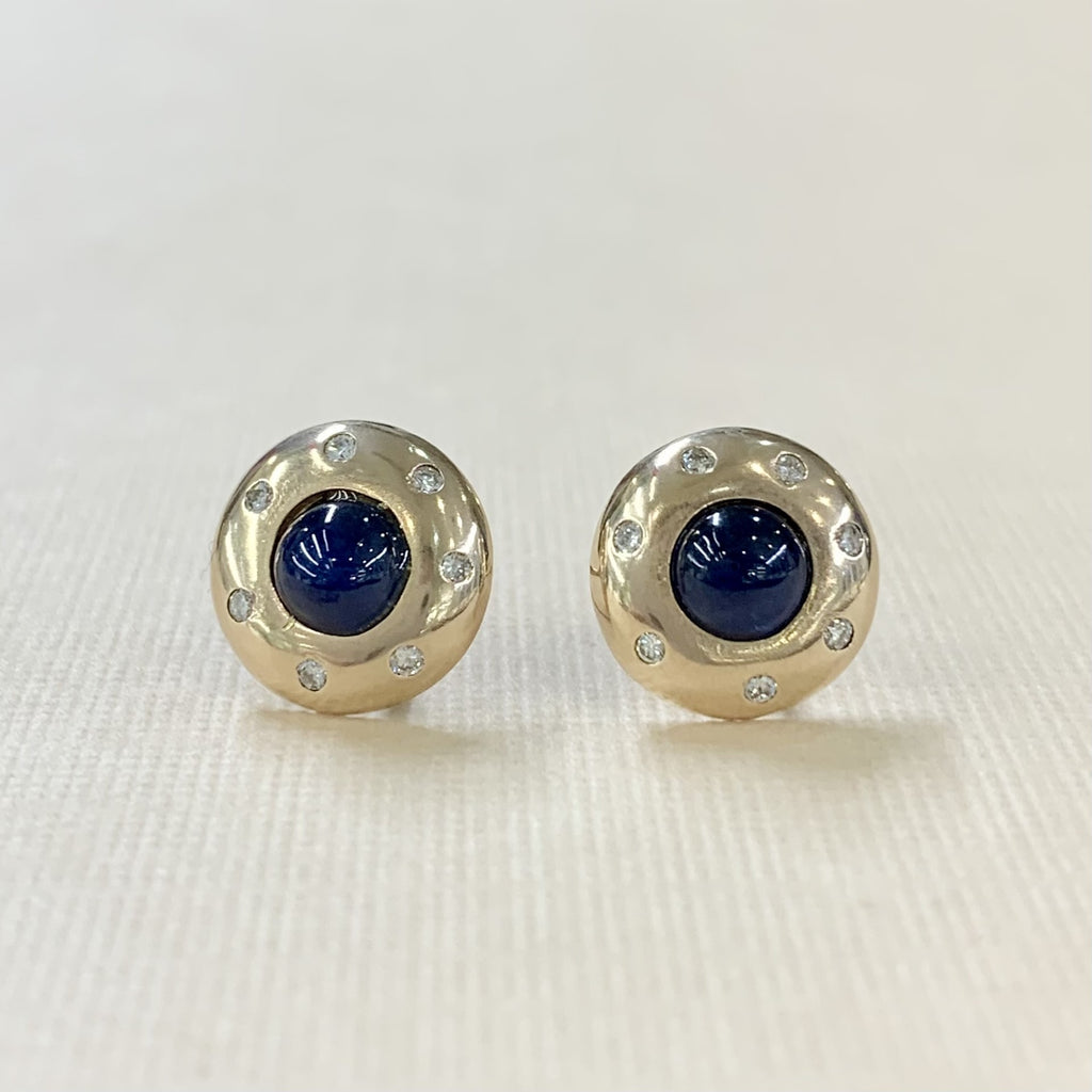 9ct Yellow Gold Sapphire And Diamond Surround Stud Earrings - G2907