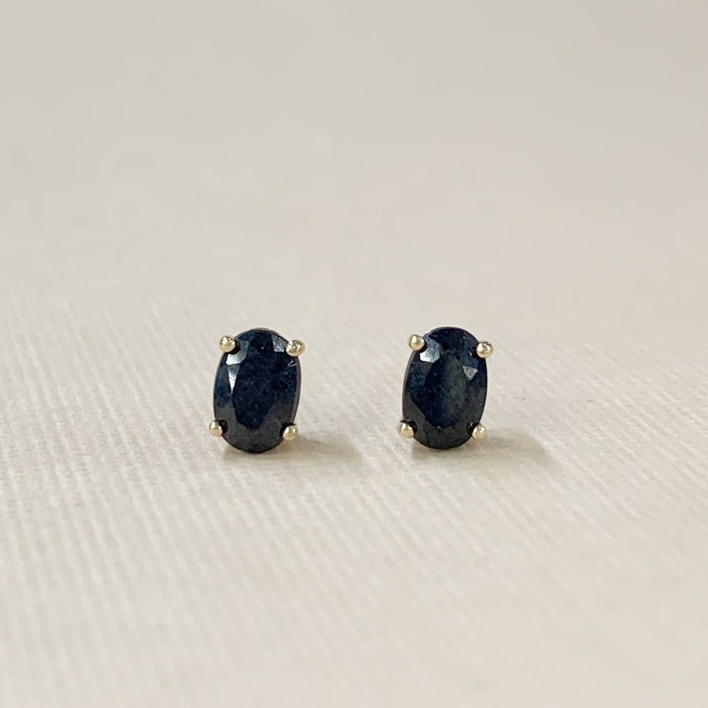 9ct Yellow Gold Oval Sapphire Claw Set Earrings - G6511
