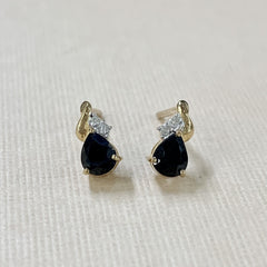 9ct Yellow Gold Pear-Shaped Sapphire and Diamond Stud Earrings - G6520