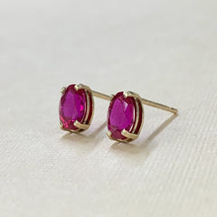 9ct Yellow Gold Created Ruby Oval Stud Earrings - G1509