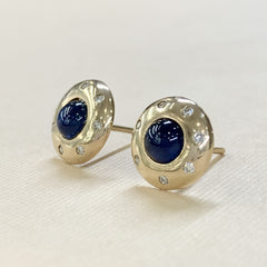 9ct Yellow Gold Sapphire And Diamond Surround Stud Earrings - G2907
