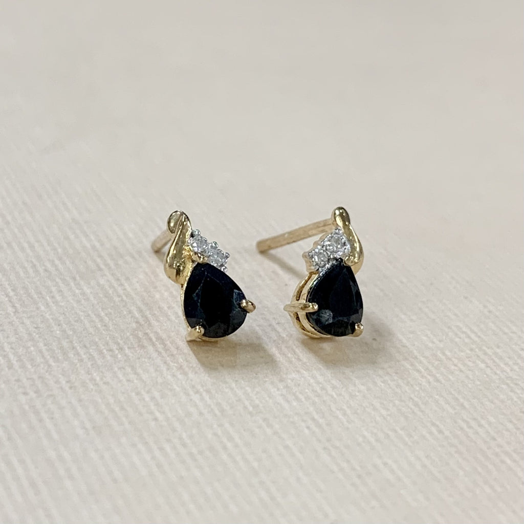 9ct Yellow Gold Pear-Shaped Sapphire and Diamond Stud Earrings - G6520
