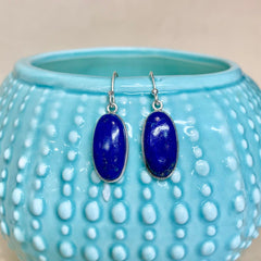 Sterling Silver Oval Lapis Lazuli Drop Earrings - G9085