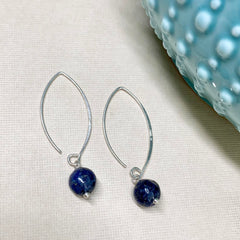 Sterling Silver Round Lapis Lazuli Bead Drop Earrings - G9086