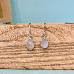 Sterling Silver Simple Oval Moonstone Drop Earrings - G8497