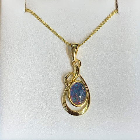 S/S Hard-Yellow-Gold-Plated Triplet Opal Pendant - G8832