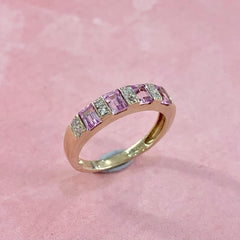 9ct Yellow Gold Pink Sapphire and Diamond Ring - R2365