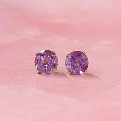 9ct Yellow Gold Round Amethyst Claw Set Stud Earrings- G4185