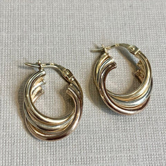 9ct Three-Tone Gold Twist Hoop Earrings - G6600