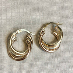 9ct Three-Tone Gold Twist Hoop Earrings - G6600