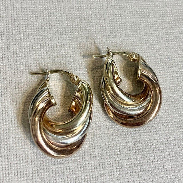 9ct Three-Tone Gold Chunky Hoops G5612 Jewel of the Bay
