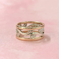 9ct Rose & White Gold Diamond Set Vine Ring  - G9015
