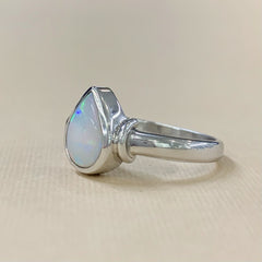 Sterling Silver Tear Drop Bezel Set Coober Pedy Solid Opal Ring - R2161