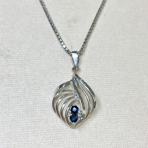 Sterling Silver Sapphire Leaf Design Necklace - G9073