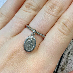 Sterling Silver Bendy Ring with Hanging St Christopher - R2208