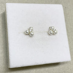Sterling Silver Cluster Pearl & CZ Studs -