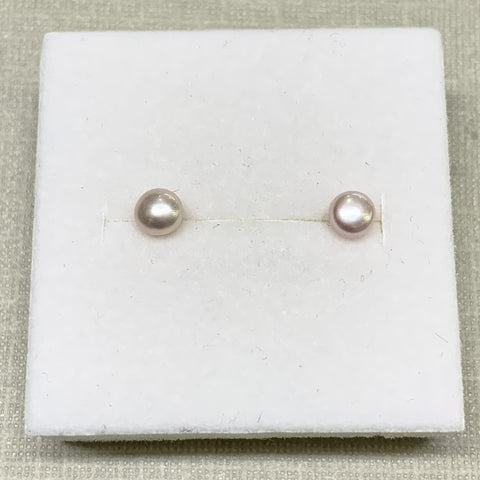Sterling Silver Fresh Water Pink Button Pearl Studs - G8082