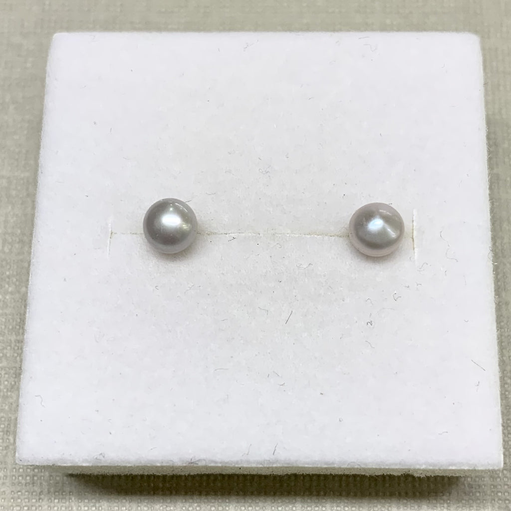 Sterling Silver Grey Fresh Water Button Pearl Studs - G8085