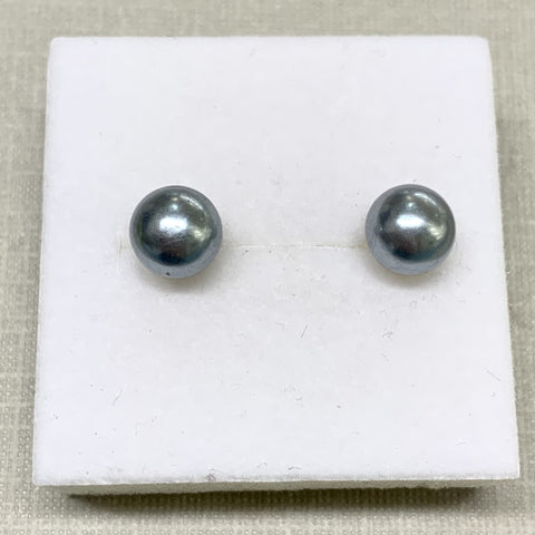 Sterling Silver 8mm Black Pearl Studs - G8013