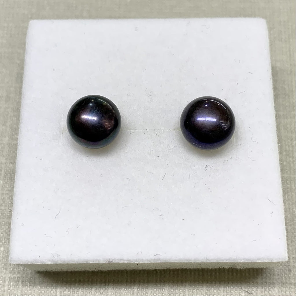 Sterling Silver 8mm Black Shell-based Pearl Studs - P1074