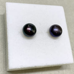 Sterling Silver 8mm Black Shell-based Pearl Studs - P1074