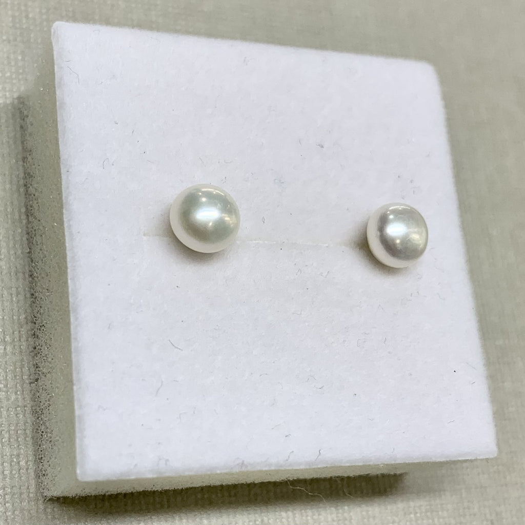 Sterling Silver White Button Pearl 6mm Studs - G8581