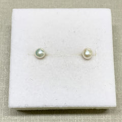 Sterling Silver 4mm White Button Pearl Studs - G8575