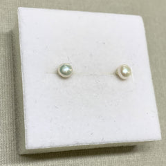 Sterling Silver 4mm White Button Pearl Studs - G8575