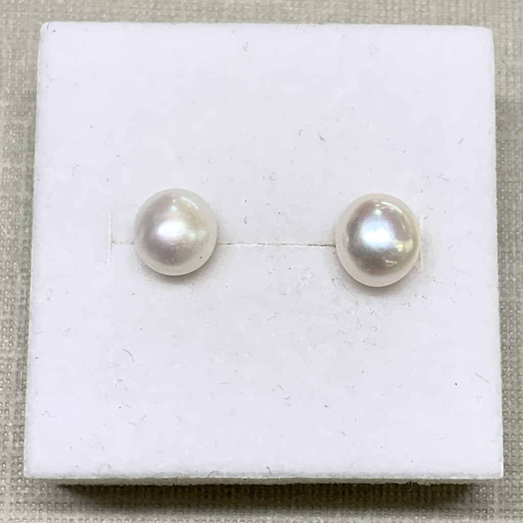 Sterling Silver 8mm White Button Pearl Stud - G8643