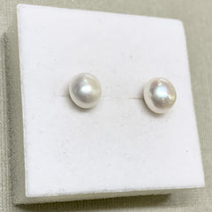 Sterling Silver 8mm White Button Pearl Stud - G8643