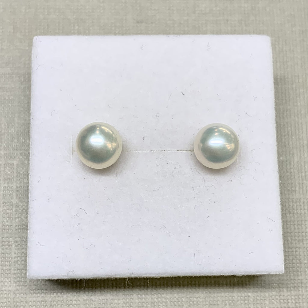 9ct Yellow Gold 7-7.5mm White Freshwater Pearl Studs - P1117
