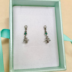Sterling Silver CZ & Created emerald Christmas Tree Earrings - G8590