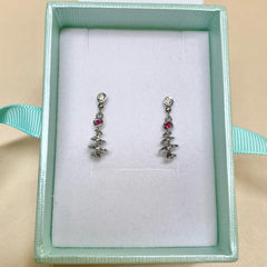 Sterling Silver CZ & Created Ruby Christmas Tree Earrings - G8589