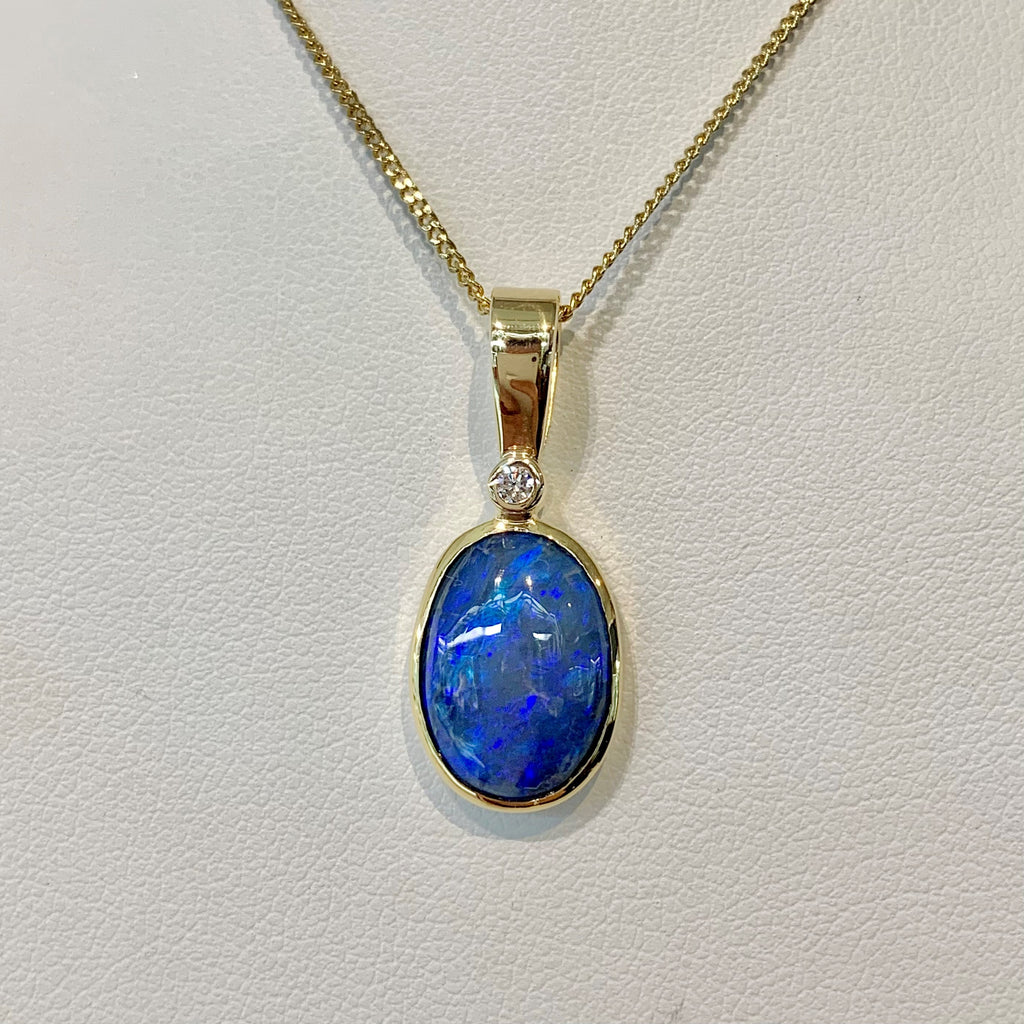9ct Yellow Gold Solid Blue 3.1ct Opal Pendant - G7160