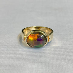9ct Yellow Gold Semi-Bezel Opal Ring - R2777