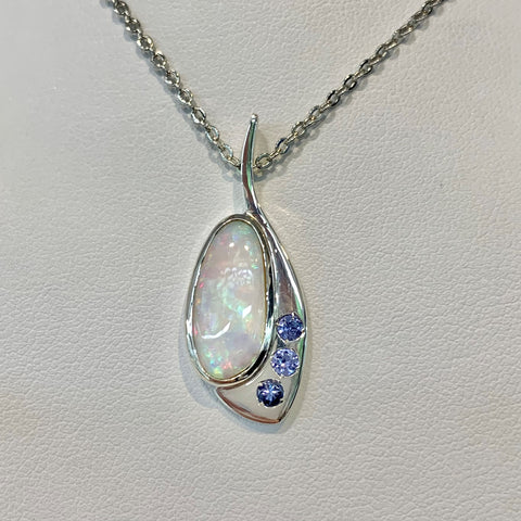 Sterling Silver 2.9ct Solid Opal and Tanzanite Pendant - G7376