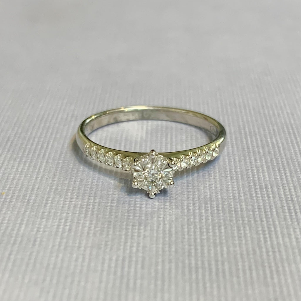 9ct White Gold Diamond Cluster Illusion Set Engagement Ring - R2847