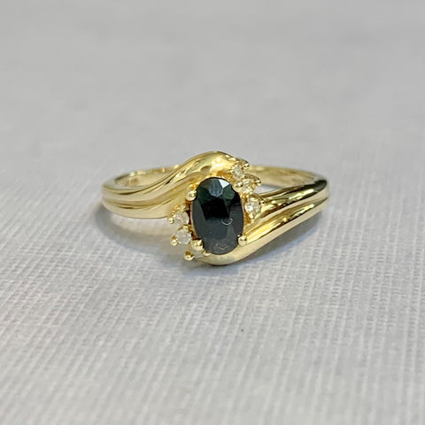 9ct Gold Oval Sapphire and Diamond Ring - R2062