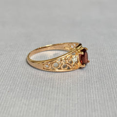 9ct Rose Gold Oval Garnet and Diamond Filigree Ring - R2611