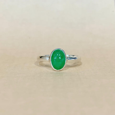 Sterling Silver Oval Cabochon Jade Ring - R2807