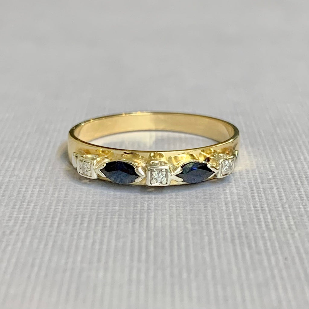 18ct Yellow Gold Marquise Sapphire and Diamond Eternity Ring - R2004