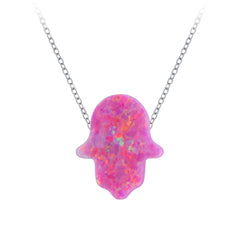 Pink Man Made Opal Hamsa Necklace - G6394