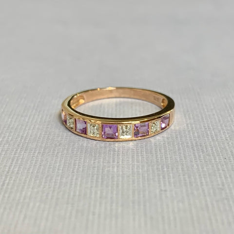 9ct Rose Gold Amethyst and Diamond Eternity Ring - R2613