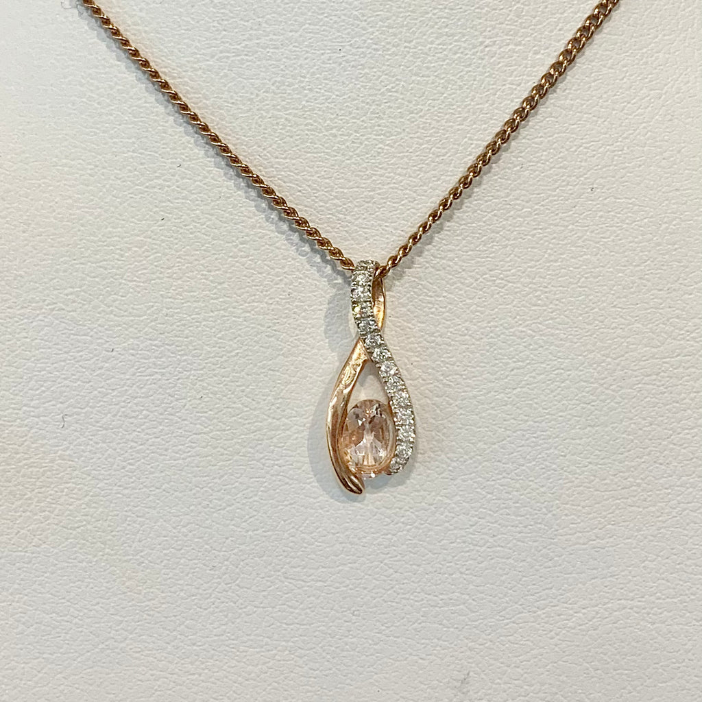 10ct Rose Gold Morganite and Diamond Pendant - G4360