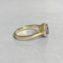 9ct Yellow Gold Amethyst and Diamond Halo Ring - R2851