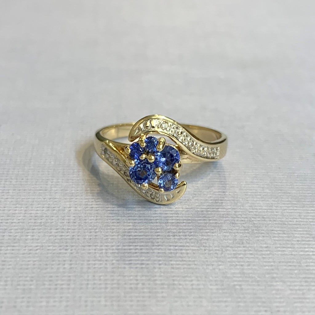 9ct Yellow Gold Ceylon Sapphire and Diamond Ring - R2852