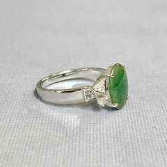 14ct White Gold Natural Jade and Diamond Ring - R2356