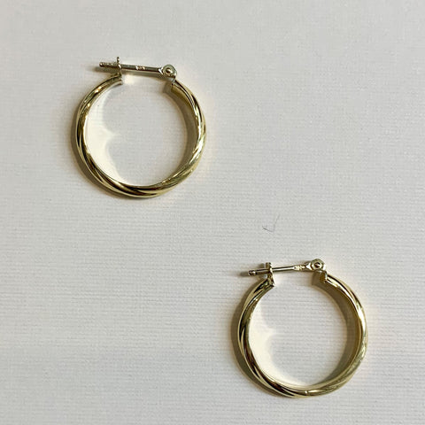 9ct Yellow Gold Half Round 12mm Twisted Hoop Earrings - G8600