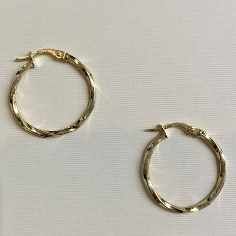 9ct Yellow Gold 20mm Twisted Hoop Earrings - G8595