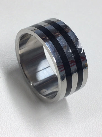 Stainless Steel And Black Ring -G2652